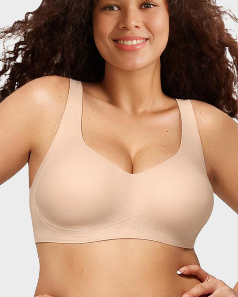 Seamless Full Coverage Wireless Push-Up Bra with Wide Straps