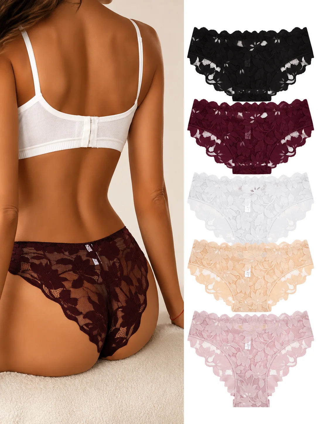 Women's Sexy Lace Panties –Floral Underwear Set (5 Pack)