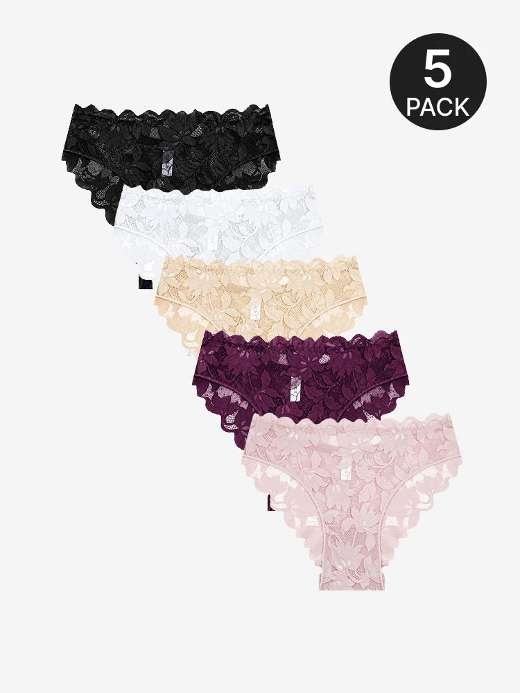 Women's Sexy Lace Panties –Floral Underwear Set (5 Pack)
