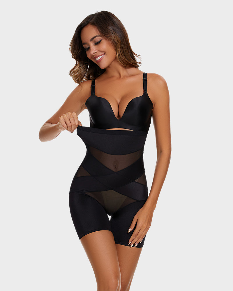 High Waist Cross Compression Mid-Thigh Shaping Shorts（2Pack）