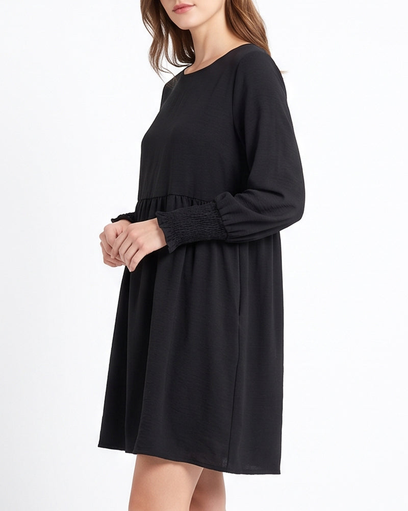 Smocked Sleeve Babydoll Mini Dress