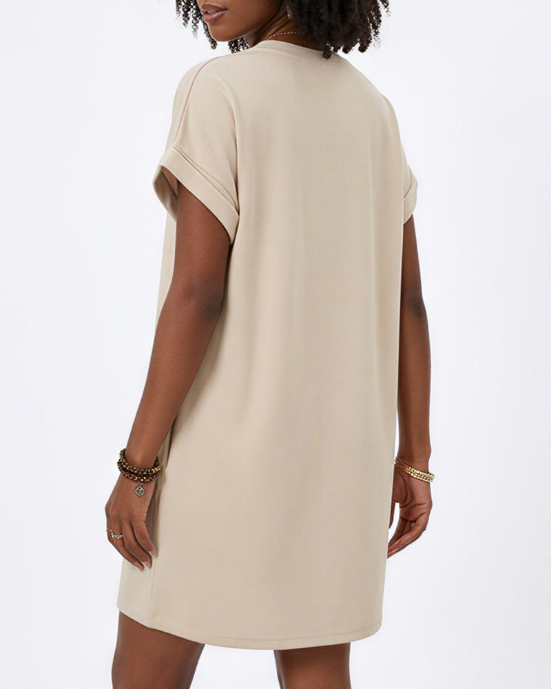 Casual Loose Crew Neck T-Shirt Dress With Pockets