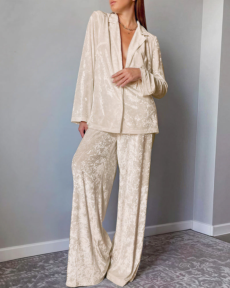 Luxe Crushed Velvet 2-Piece Loungewear Set