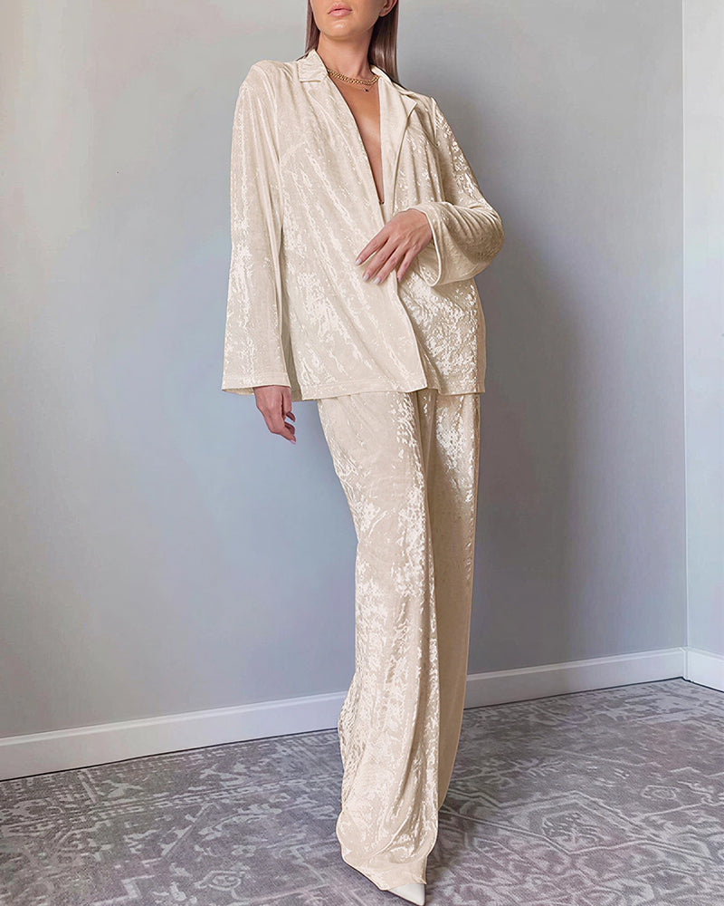 Luxe Crushed Velvet 2-Piece Loungewear Set