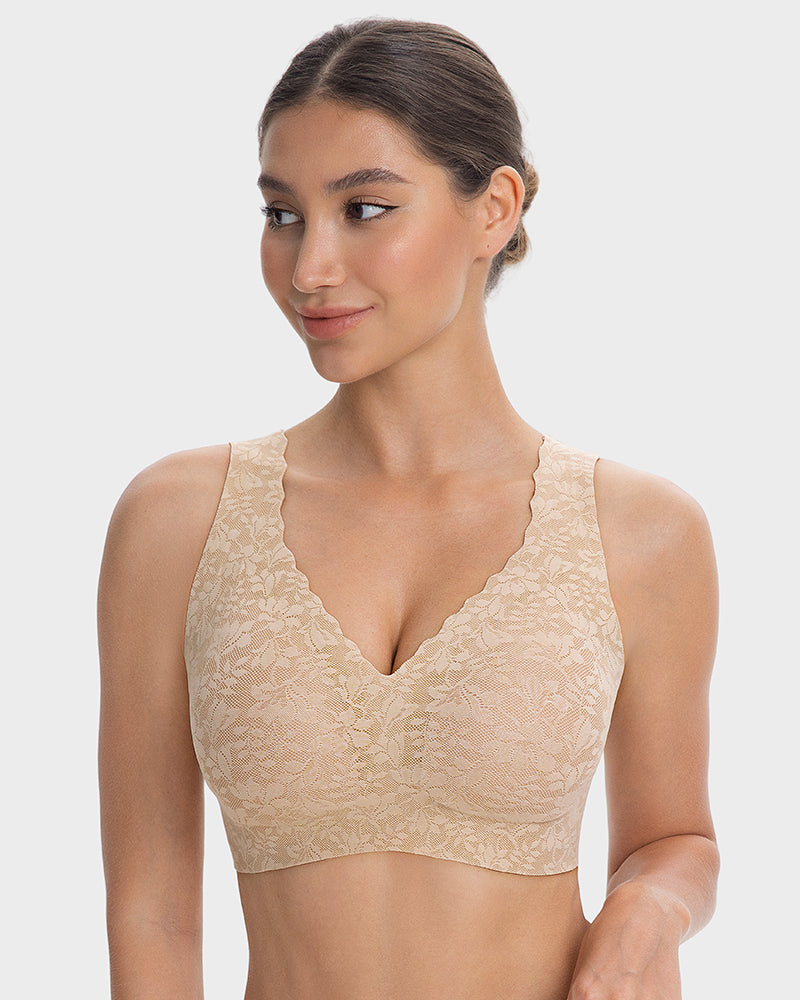 Wireless Lace Cami Bra with Built-In Cups & Seamless Minimizer Fit